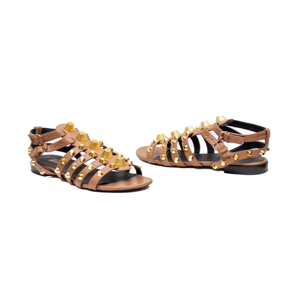 Balenciaga Gladiator Sandals Brown Canvas & Black Leather Ankle Strap EU 41 BALENCIAGA Arena Gladiator Sandals with Silver Studs Size 36  main image 2