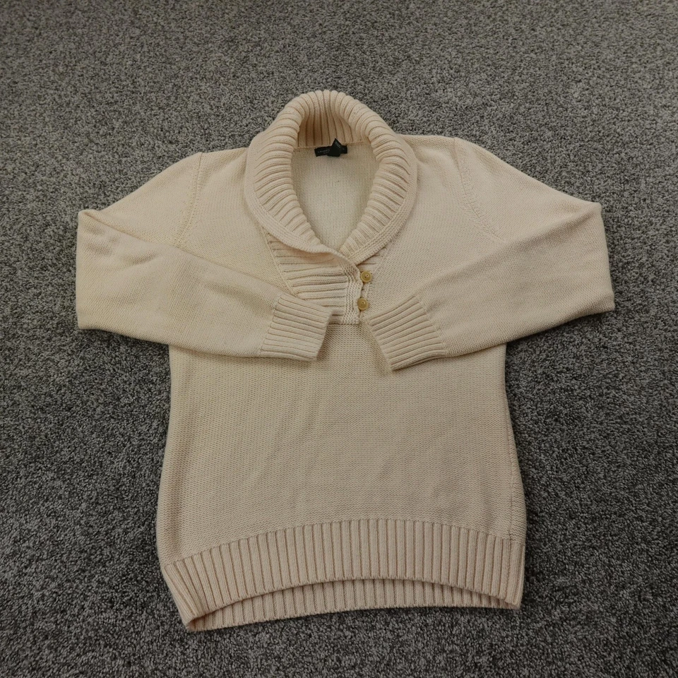 Suéter Ralph Lauren Mujer L Beige Blanco Botón Mantón Cuello Pullover Tejido Acogedor Foto 2 de 4