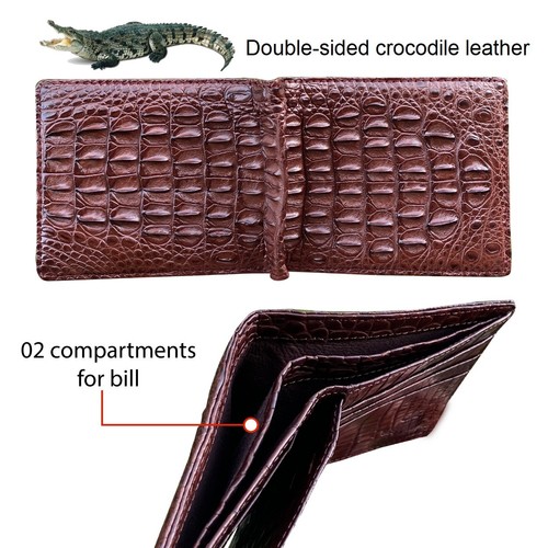 Crocodile Brown Men's Skin Leather Bifold Wallet RFID Blocking Gift For Dad - Picture 3 of 8