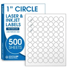 1" Printable Round Labels for Laser and Inkjet Printers - 31500 Blank Labels,...