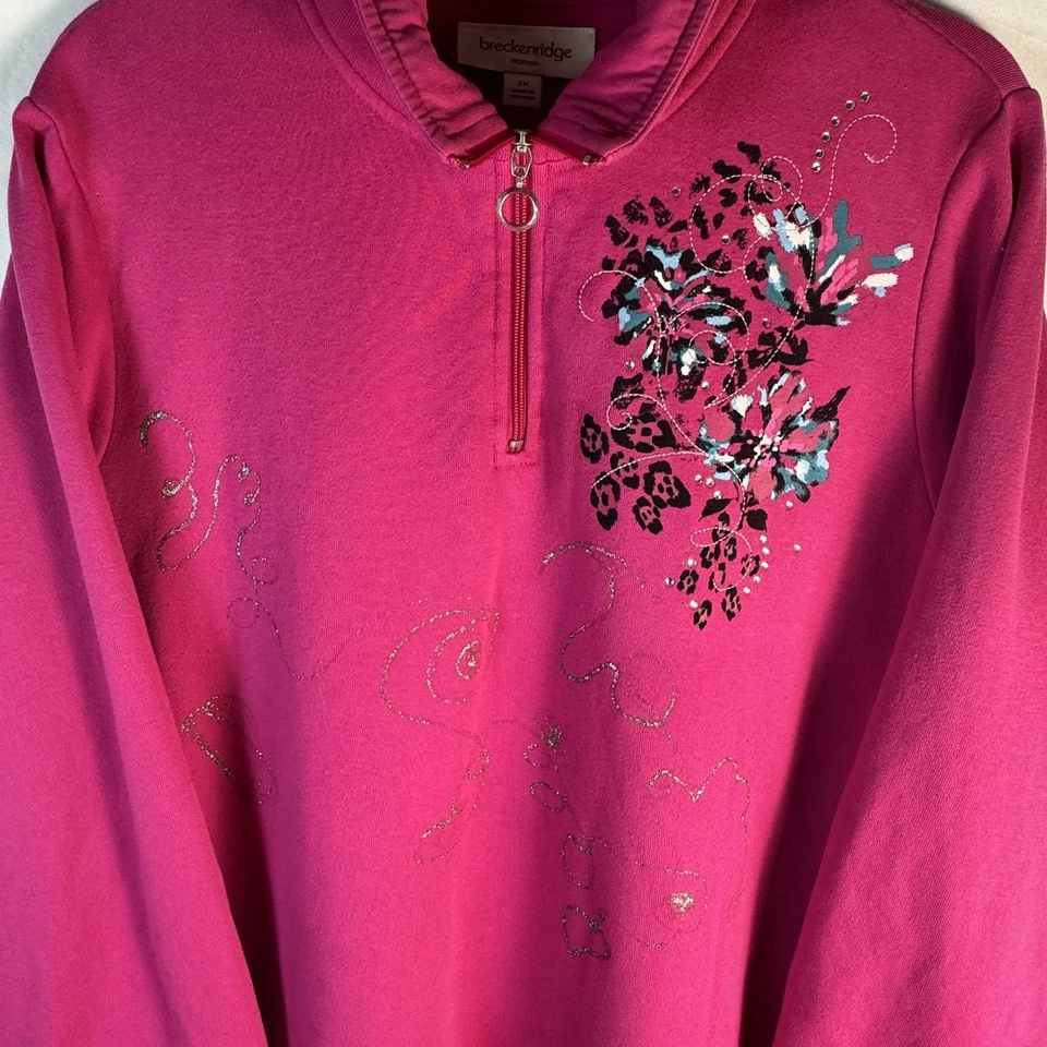 Sudadera Top Vintage Breckenridge Mujer Talla 2X Floral Adornada 1/4 Cremallera Foto 2 de 4