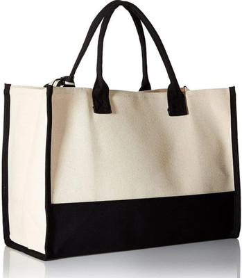 Classic Black and White Canvas Tote Bag, BLANK, 17'' X 19'' X 2''