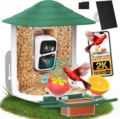    Bird Feeder with Camera 2K HD Live with 32GB Card Auto Detect & Notify AI Ide
