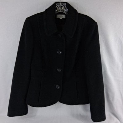 Marks Spencer Womens Black Wool Blend Coat Jacket US 8 UK 12 Button Front