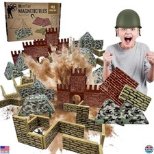 Military Battlefield Magnetic Building Tiles - Army Playset STEM Toy for Boys