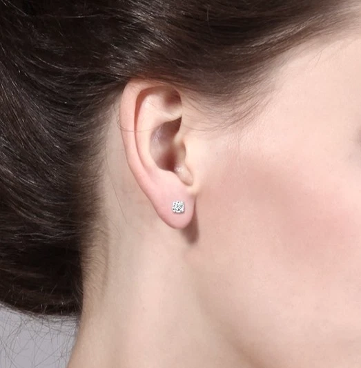 10k White Gold 0.20 Ct Round Lab Grown Diamond Dainty Stud Earrings For Women - Image 2 of 4