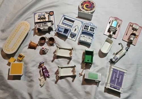 Vintage 1989 Lot Of Playmobil  Victorian Mansion Bathroom, Kitchen, and More