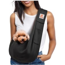 Durable Small Dog Sling Secure Travel for Pets 3-10 lbs, Stylish Black Design