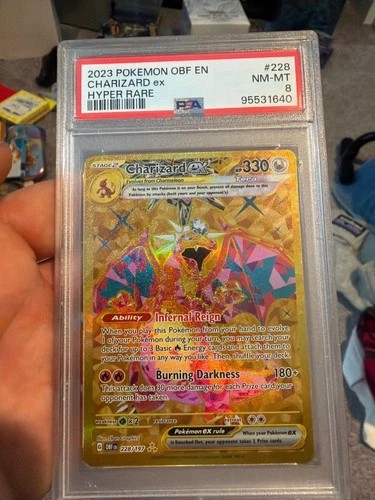 PSA 8 gold Charizard ex 228/197 SV03: Obsidian Flames Holo mint
