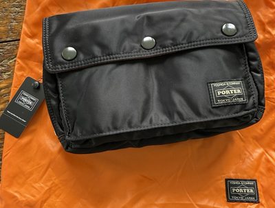 #ad Porter Tanker Envelope Bag Black Orange Adjustable Strap Shoulder Bag $325.00