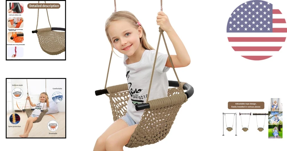 Asiento Columpio Exterior Interior Niños - Elegante Columpio Tejido a Mano para Niños Pequeños, Ligero Foto 2 de 4