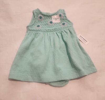 NWT Old Navy Turquoise Crochet Sleeveless Dress  Bloomers Set Baby Girl