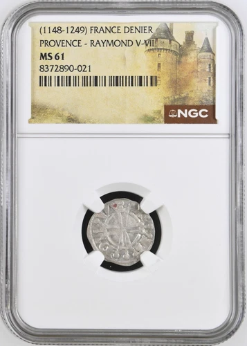 Raymond V France Provence NGC MS-61 Silver Denier Knights Templar Crusader