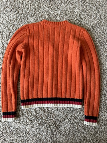 GUCCI Wool Cardigan Orange Girls Size 8 Italy Red White Stripe Cableknit - Picture 8 of 10