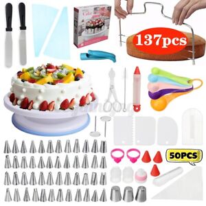 137pcs Cake Decorating Tools Kit Turntable Baking Supplies Tips Bag Nozzles Set 