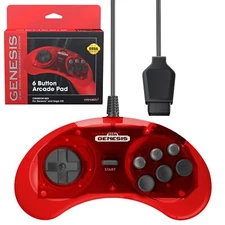 Retro-Bit Official Sega Genesis 6-Button Controller Pad for Sega Genesis - Red