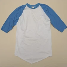 VINTAGE Russell Athletic NOS 70s Blank Blue Baseball Tee Size L