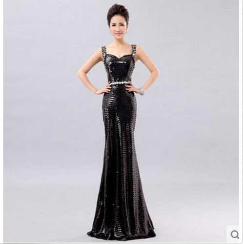 Womens Sexy Sequins Mermaid Party Ball Gown Fishtail Double Shoulder Long Dress - Picture 14 of 24