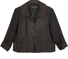 Vintage Harv Benard Women s Sz-L Cropped Tweed Jacket Black/Rust 3/4 Sleeves
