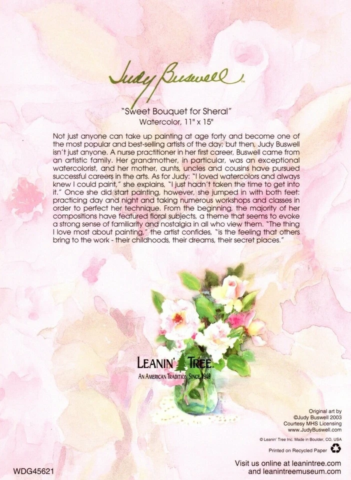 Congratulations Wedding Day Pink Roses Judy Buswell Leanin' Tree Greeting Card  - Image 3 of 4