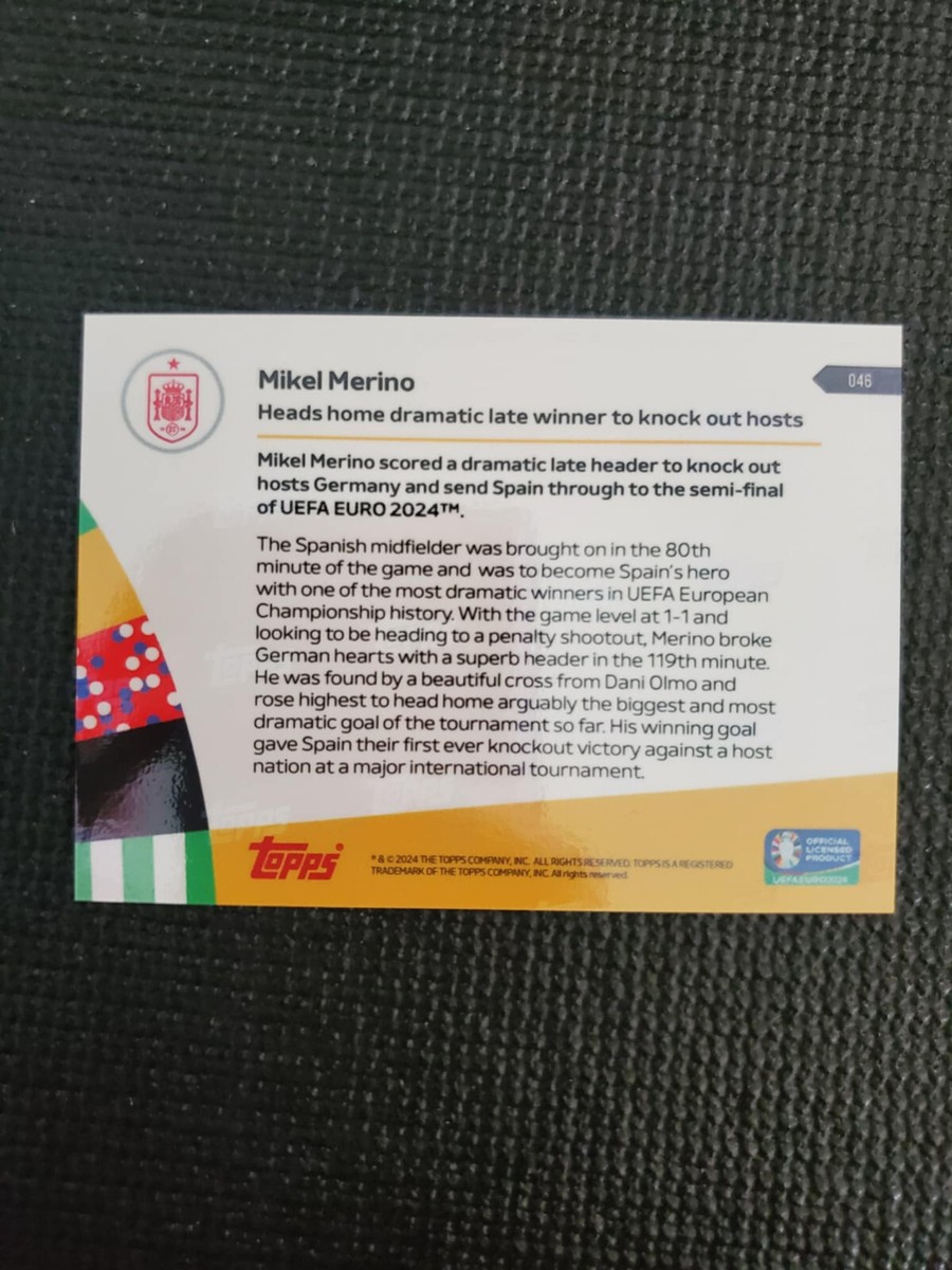 【直書きAUTO】Mikel Merino TOPPS CHROME Mikel Merino Late Winner EURO 2024 TOPPS NOW Card 46 Red