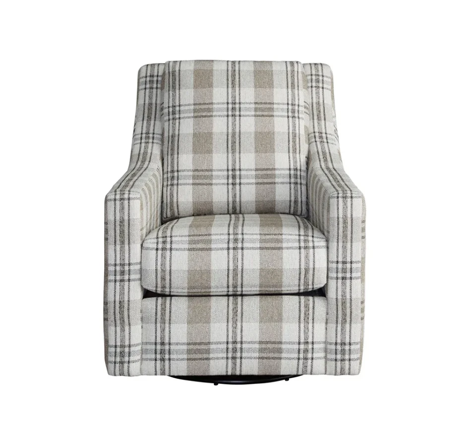 NWOB Flexsteel Murph 1042 Fabric Swivel Chair | M0SW - 1635272 | Tan Plaid - Image 2 of 4