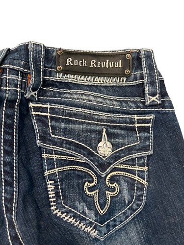 Rock Revival Womens Denim Shorts Size 27 Embroidered Pockets Dark Wash - Picture 6 of 8
