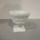 Vintage Art Deco White Milk Glass Pedestal Dish Diamond Thatching & Dots