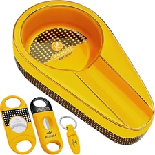 Roygra Cigar Ashtray with Cutter Set Handmade Ceramic Guillotine Punch Orange