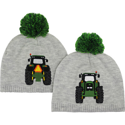 John Deere Strickmütze Winter Bommelmütze Traktor Motiv Acrylfaser