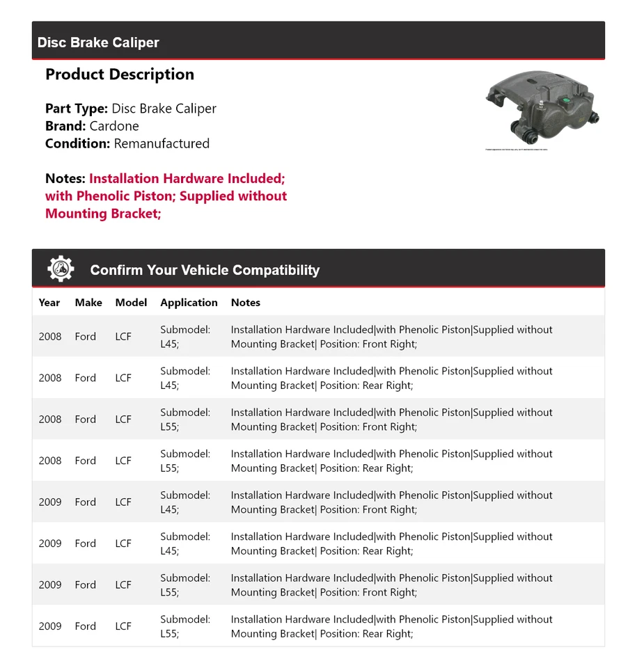 Pinza de freno de disco Cardone para Ford LCF 2008-2009 Foto 2 de 4