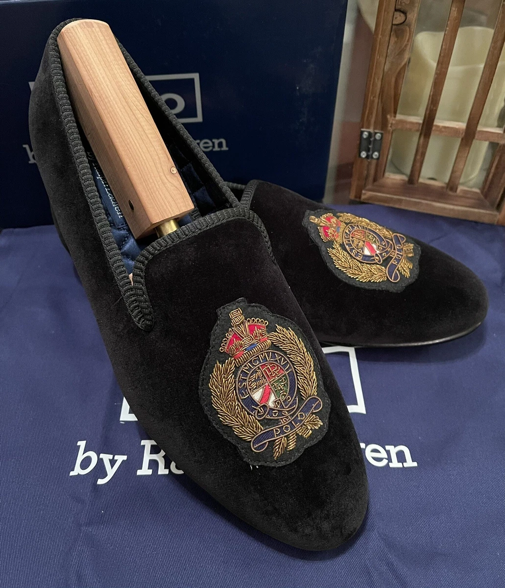 Ralph Lauren Gent's 10 Crest” BLACK Velvet Slippers Shoes New In Box | eBay