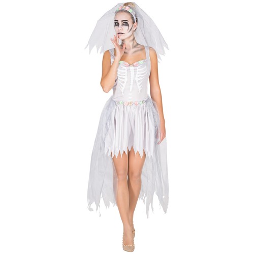 Costume sposa scheletro fantasma carnevale halloween abito vestito donna  adulti | eBay