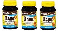 Mason Vitamins Vitamin D 400iu Softgels 100 Count bone & joint health X 3 Packs