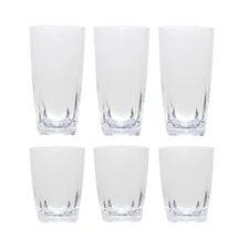 QG 16 & 26 oz Clear Acrylic Plastic Drinking Cup w/ Square Base Tumbler Set of 6