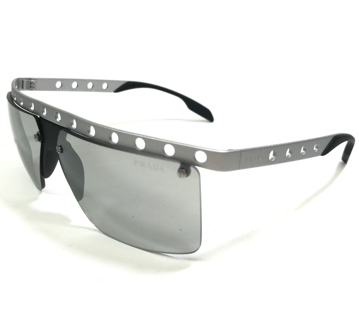 Prada Sunglasses SPR50R TKH-1I2 Silver Rough Aluminum Black Rubber 