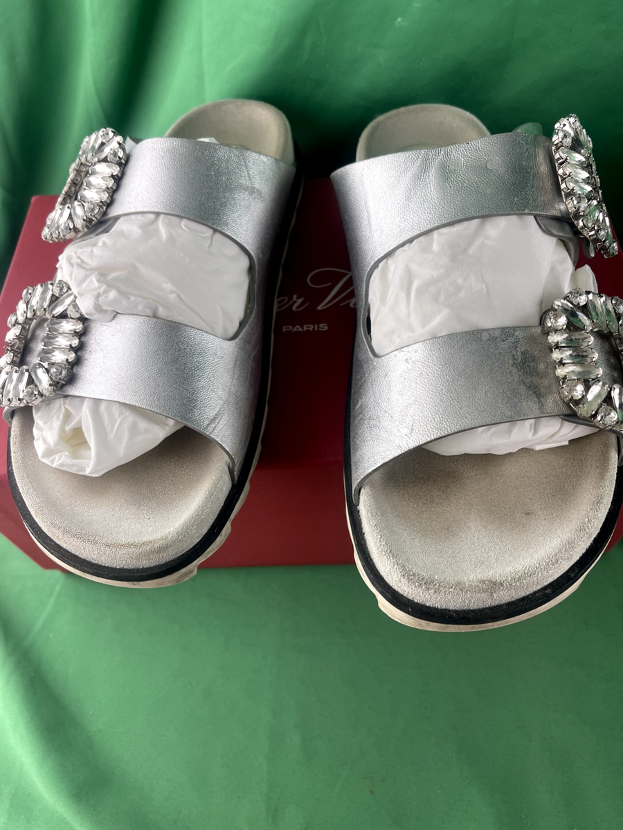 Roger vivier ♪ Slidy Strass Buckle スライドサンダル Roger Vivier Slidy Viv Strass Buckle Silver Size 38 | eBay