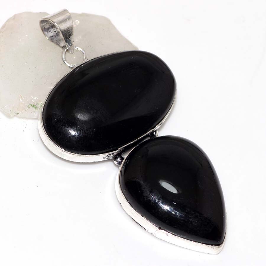 Black Onyx 925 Silver Plated Handmade Long Gemstone Pendant Jewelry Gift JW