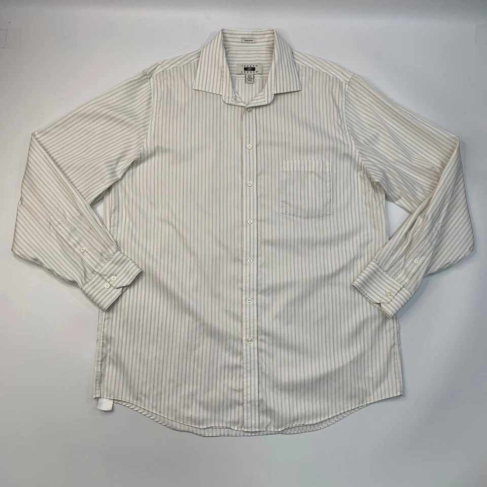 Camisa Joseph Abboud Para Hombres 17.5 ALTA Blanca Beige Rayas Sin Hierro Vestido Abotonado Foto 2 de 4