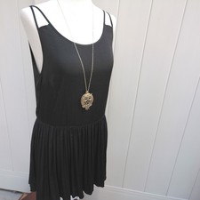 E by Eloise Little Black Dress Pleated Drop Waist Double Strap Size S