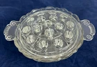 Vintage Flower Floral Frog Clear Depression Glass Handled Bowl Vase 16 Holes