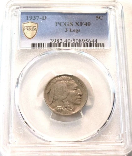 1937 D 3 Legs PCGS XF 40 Buffalo Nickel, Scarce Three Legged, Error Type Coin
