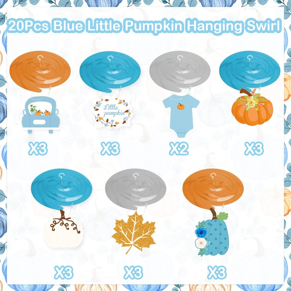 Decoraciones Colgantes Fiesta Pequeña Calabaza, Azul Niño Pequeña Calabaza Baby Shower De Foto 2 de 4