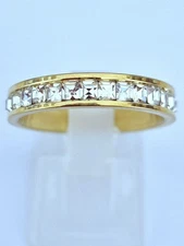 Gold Plated  Stainless Steel Square 4mm Rhinestone Eternity Ring Size P1/2 (#70)