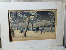 Vintage Nomura Yoshimitsu "Snow At Kamo Embankment"  Woodblock Print - Matted
