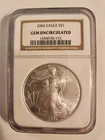 American Eagle Silver Coin, 2006 - 1oz .999 Fine Silver, NGC Gem Uncirculated