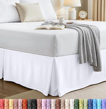 Queen Bed Skirt 16 Inch Drop White Pleated Microfiber Dust Ruffle
