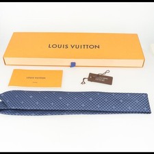 Louis Vuitton M71789 Tie Check Pattern LV Logo 7cm Silk 49 Cotton 51 Navy Blue S