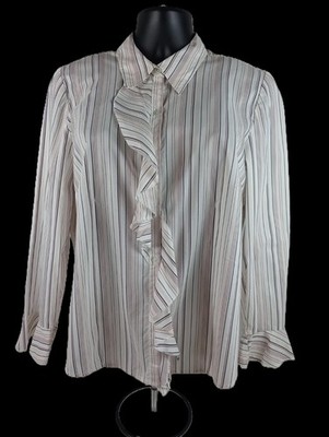 Venezia Jeans Clothing Co. Womens 14/16 White Striped Long Sleeve Ruffled Blouse