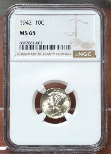 1942 MERCURY DIME NGC MS65 861001